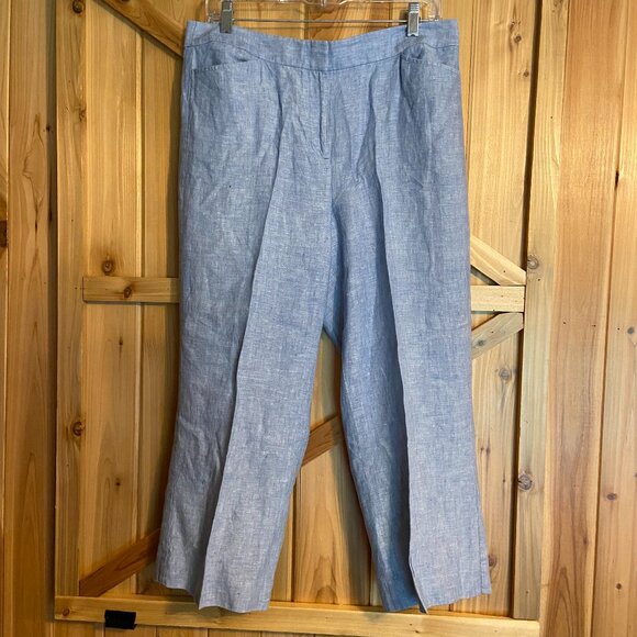 Talbots Pants - Talbots Women Blue Chambray Linen Pants Cropped Lightweight Size 10